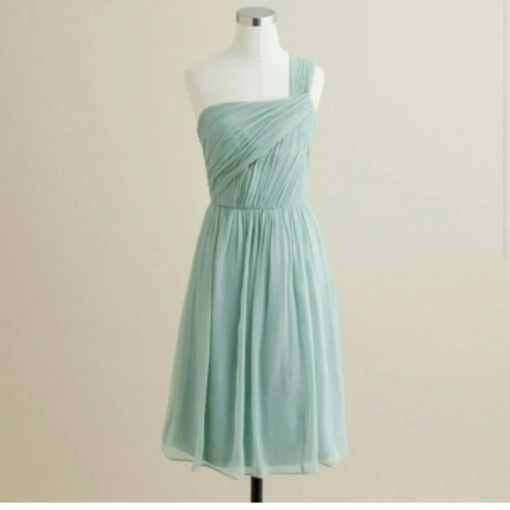 J. Crew Luciene sage one shoulder 100% silk mini dress bridesmaid cocktail